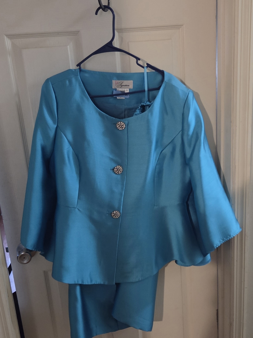 Perry Ellis Teal Satin Three-Button Dress Jacket
